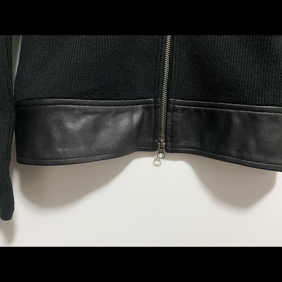 Nordstrom Classiques Entier Black Leather & Knit Zip-up Sweater - Picture 3 of 7